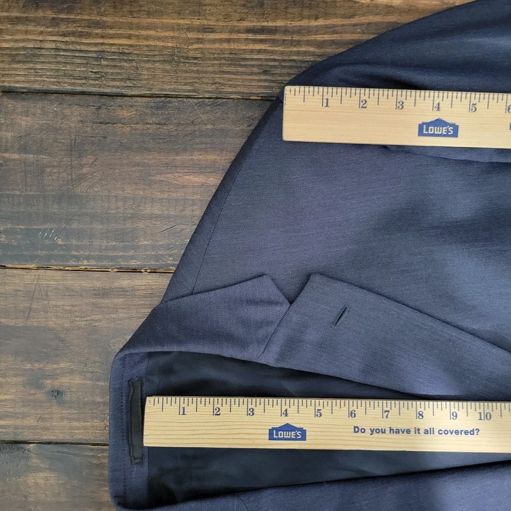 Tom James Men's Sport Coat Blazer‎ Two Button Navy Blue Wool Herringbone 44S